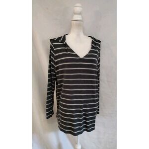 NWT Awhile Hoodie Sleep & Lounge French Terry Gray Stripe Split Neck Top Sz XL